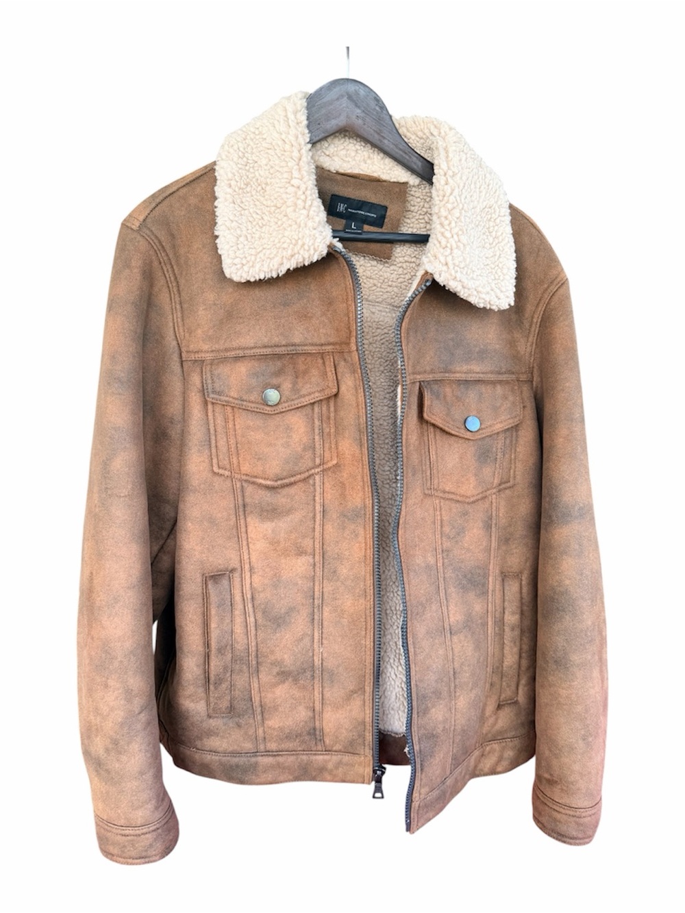 Men's Tan Faux-Suede Sherpa-Lined Jacket